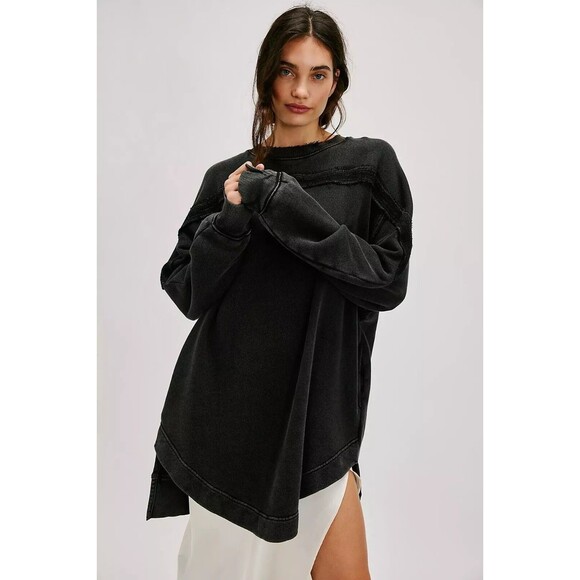 Free People Taylor Sweatshirt Tunic Top Oversized Solid Slouchy Cotton XS 277468 - Picture 3 of 9
